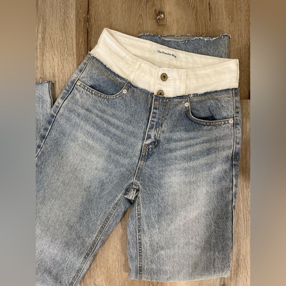 The Frankie Shop Two Tone Contrast Wide Leg Baggy White Denim Pants Jean - Picture 11 of 14